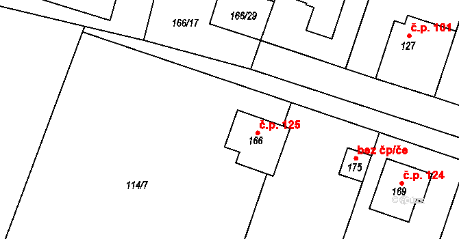 Dušníky 125 na parcele st. 166 v KÚ Dušníky, Katastrální mapa