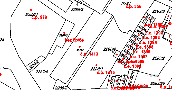 Děčín I-Děčín 1413, Děčín na parcele st. 2288/2 v KÚ Děčín, Katastrální mapa