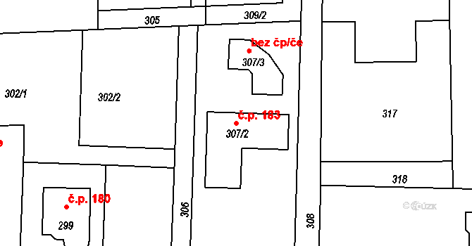 Dolní Těrlicko 183, Těrlicko na parcele st. 307/2 v KÚ Dolní Těrlicko, Katastrální mapa