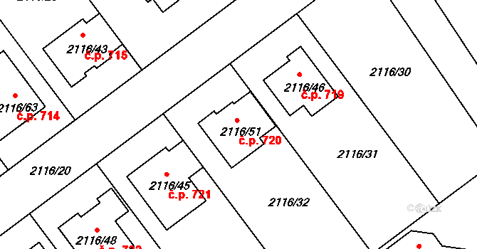 Vacenovice 720 na parcele st. 2116/51 v KÚ Vacenovice u Kyjova, Katastrální mapa