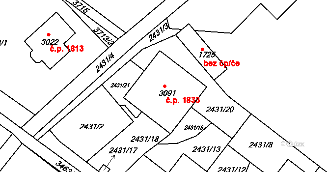 Lysá nad Labem 1833 na parcele st. 3091 v KÚ Lysá nad Labem, Katastrální mapa