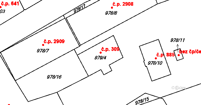 Vítkovice 309, Ostrava na parcele st. 979/4 v KÚ Vítkovice, Katastrální mapa