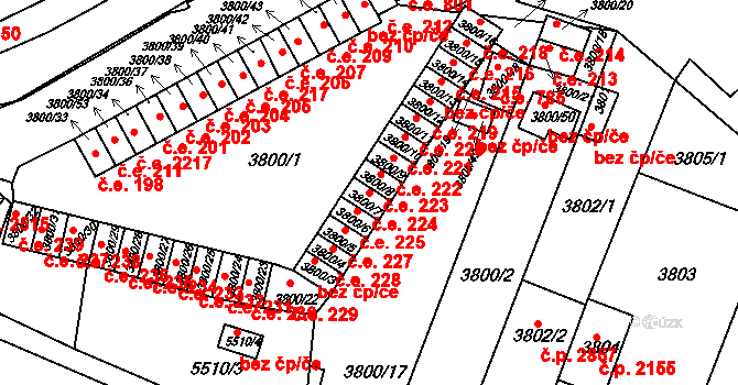 Znojmo 224 na parcele st. 3800/7 v KÚ Znojmo-město, Katastrální mapa