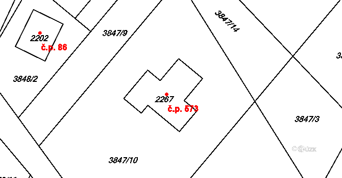 Morávka 573 na parcele st. 2267 v KÚ Morávka, Katastrální mapa