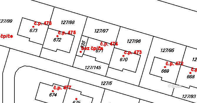 Měšice 474 na parcele st. 671 v KÚ Měšice u Prahy, Katastrální mapa