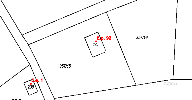 Jizbice 92 na parcele st. 241 v KÚ Jizbice u Nymburka, Katastrální mapa