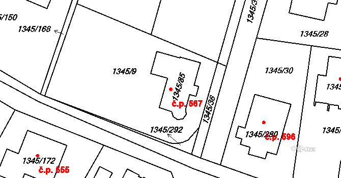 Pokratice 567, Litoměřice na parcele st. 1345/85 v KÚ Pokratice, Katastrální mapa
