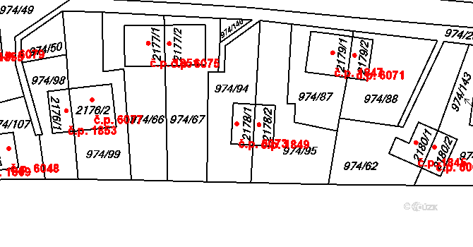 Zlín 6073 na parcele st. 2178/1 v KÚ Zlín, Katastrální mapa