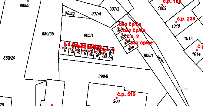 Drnovice 6 na parcele st. 905/7 v KÚ Drnovice u Vyškova, Katastrální mapa