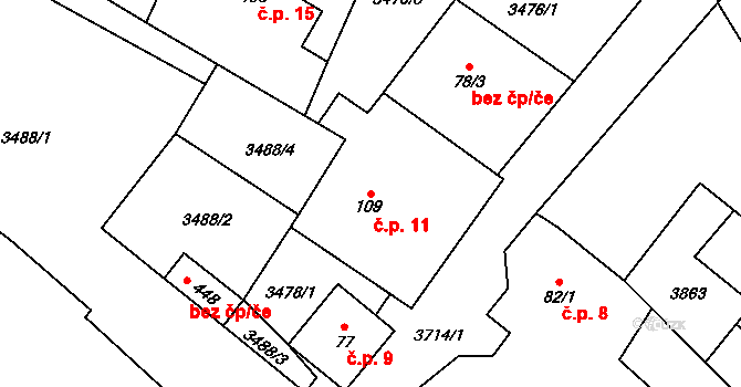 Podělusy 11, Týnec nad Sázavou na parcele st. 109 v KÚ Podělusy, Katastrální mapa