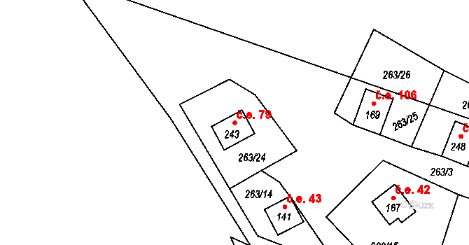 Pozďatín 79 na parcele st. 243 v KÚ Pozďatín, Katastrální mapa
