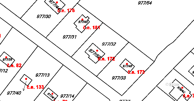 Velká Chuchle 172, Praha na parcele st. 977/52 v KÚ Velká Chuchle, Katastrální mapa