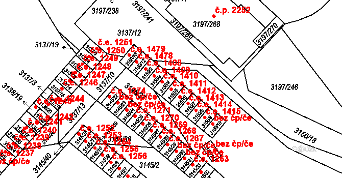 Pelhřimov 1411 na parcele st. 3150/5 v KÚ Pelhřimov, Katastrální mapa