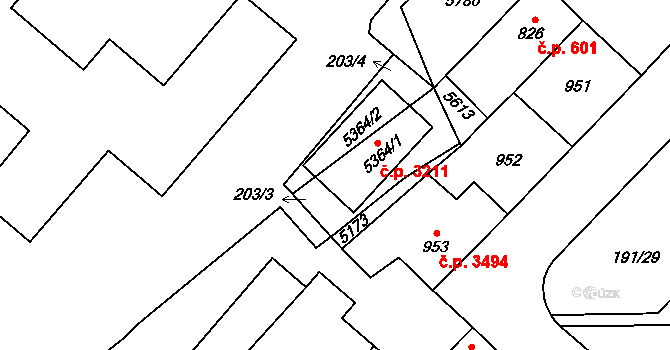 Břeclav 3211 na parcele st. 5364/1 v KÚ Břeclav, Katastrální mapa