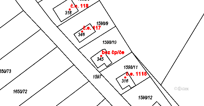Nesměřice 116, Zruč nad Sázavou na parcele st. 345 v KÚ Nesměřice, Katastrální mapa