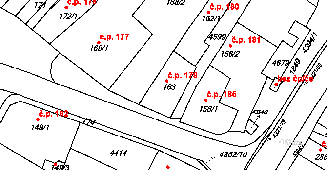 Valašské Klobouky 179 na parcele st. 163 v KÚ Valašské Klobouky, Katastrální mapa