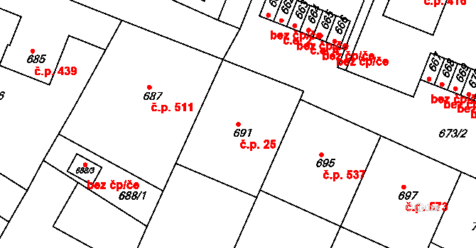 Želechovice nad Dřevnicí 25 na parcele st. 691 v KÚ Želechovice nad Dřevnicí, Katastrální mapa