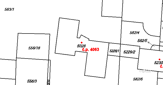 Zlín 4063 na parcele st. 5028 v KÚ Zlín, Katastrální mapa
