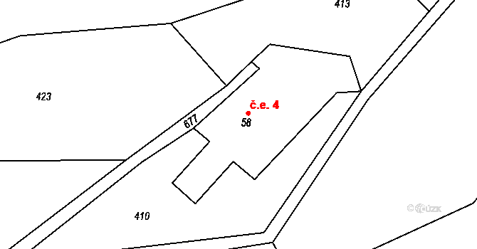Zhoř 4, Krakovec na parcele st. 58 v KÚ Krakovec u Rakovníka, Katastrální mapa