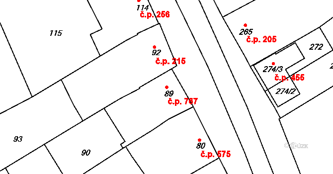 Buchlovice 767 na parcele st. 89 v KÚ Buchlovice, Katastrální mapa