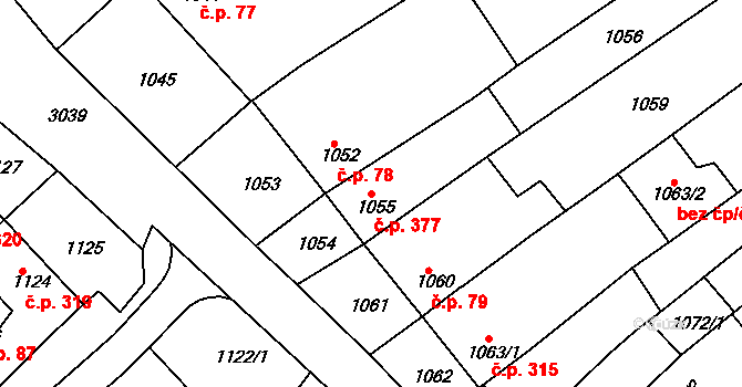 Nivnice 377 na parcele st. 1055 v KÚ Nivnice, Katastrální mapa