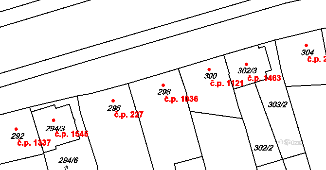 Kunovice 1036 na parcele st. 298 v KÚ Kunovice u Uherského Hradiště, Katastrální mapa