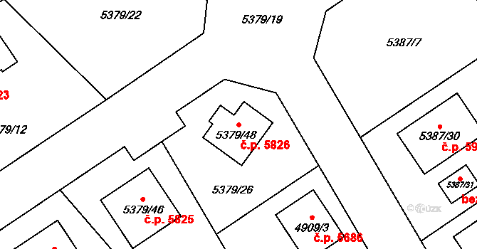 Chomutov 5826 na parcele st. 5379/48 v KÚ Chomutov I, Katastrální mapa