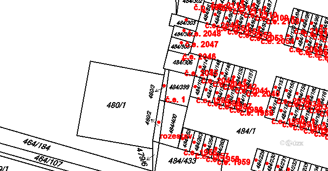 Podlesí 1, Havířov na parcele st. 484/399 v KÚ Bludovice, Katastrální mapa