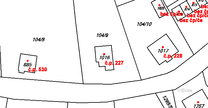 Králíky 227 na parcele st. 1016 v KÚ Králíky, Katastrální mapa