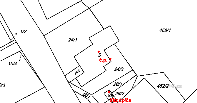 Vračovice 7, Vračovice-Orlov na parcele st. 5 v KÚ Vračovice, Katastrální mapa