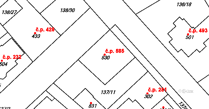 Lobeček 585, Kralupy nad Vltavou na parcele st. 830 v KÚ Lobeček, Katastrální mapa