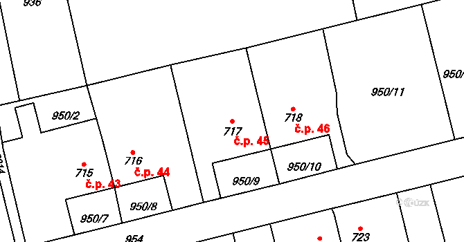 Jezbiny 45, Jaroměř na parcele st. 717 v KÚ Jezbiny, Katastrální mapa