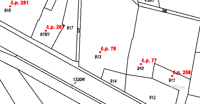 Velké Opatovice 78 na parcele st. 913 v KÚ Velké Opatovice, Katastrální mapa