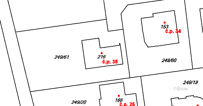 Hněvousice 35, Mnichovo Hradiště na parcele st. 216 v KÚ Sychrov nad Jizerou, Katastrální mapa