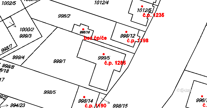 Mutěnice 1285 na parcele st. 999/5 v KÚ Mutěnice, Katastrální mapa