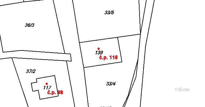 Vlčovice 118, Kopřivnice na parcele st. 139 v KÚ Vlčovice, Katastrální mapa