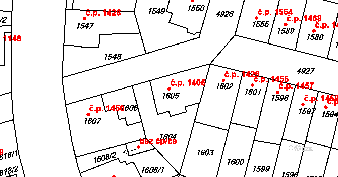 Louny 1405 na parcele st. 1605 v KÚ Louny, Katastrální mapa