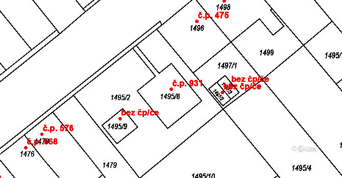 Podbořany 931 na parcele st. 1495/8 v KÚ Podbořany, Katastrální mapa