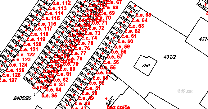 Žatec 56 na parcele st. 2404/10 v KÚ Žatec, Katastrální mapa