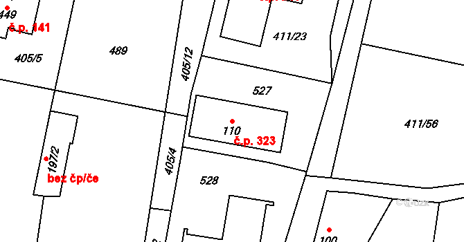 Pacov 323, Říčany na parcele st. 110 v KÚ Pacov u Říčan, Katastrální mapa