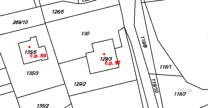 Jivina 97 na parcele st. 129/3 v KÚ Jivina u Hořovic, Katastrální mapa
