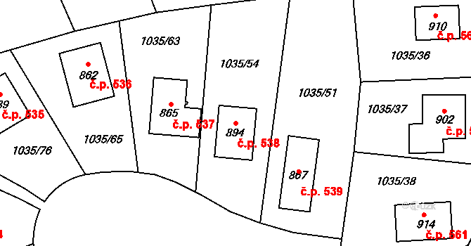 Kounice 538 na parcele st. 894 v KÚ Kounice, Katastrální mapa