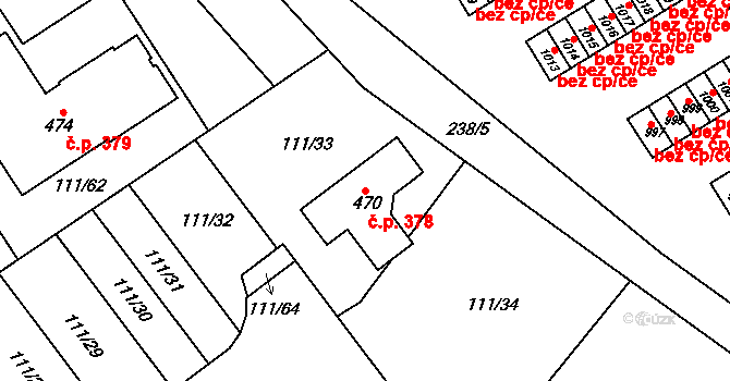 Minice 378, Kralupy nad Vltavou na parcele st. 470 v KÚ Minice u Kralup nad Vltavou, Katastrální mapa
