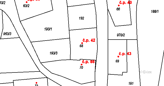 Olešnice 42 na parcele st. 68 v KÚ Olešnice u Rychnova nad Kněžnou, Katastrální mapa
