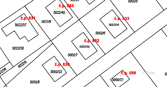 Sviadnov 632 na parcele st. 5002/35 v KÚ Sviadnov, Katastrální mapa
