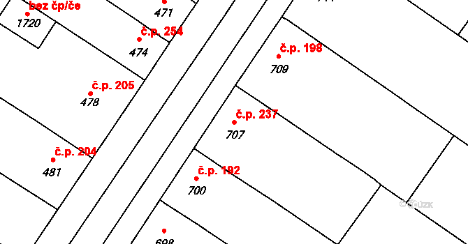 Moravský Žižkov 237 na parcele st. 707 v KÚ Moravský Žižkov, Katastrální mapa