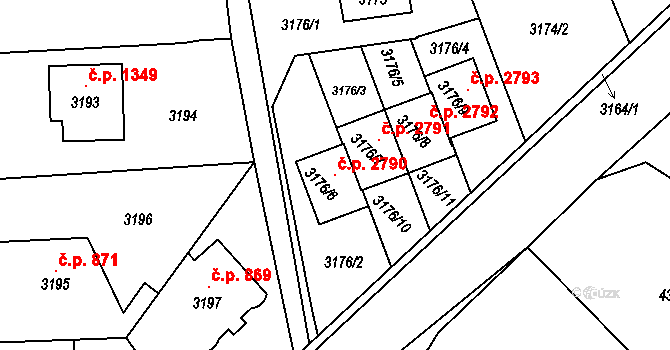 Újezd nad Lesy 2790,  na parcele st. 3176/6 v KÚ Újezd nad Lesy, Katastrální mapa