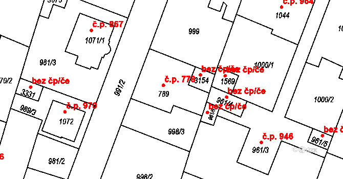 Bystřice pod Hostýnem 778 na parcele st. 789 v KÚ Bystřice pod Hostýnem, Katastrální mapa