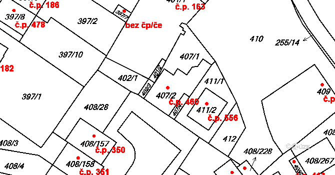 Dobšice 460 na parcele st. 407/2 v KÚ Dobšice u Znojma, Katastrální mapa
