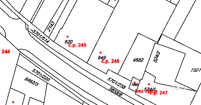 Hrádek 246 na parcele st. 649 v KÚ Hrádek u Znojma, Katastrální mapa